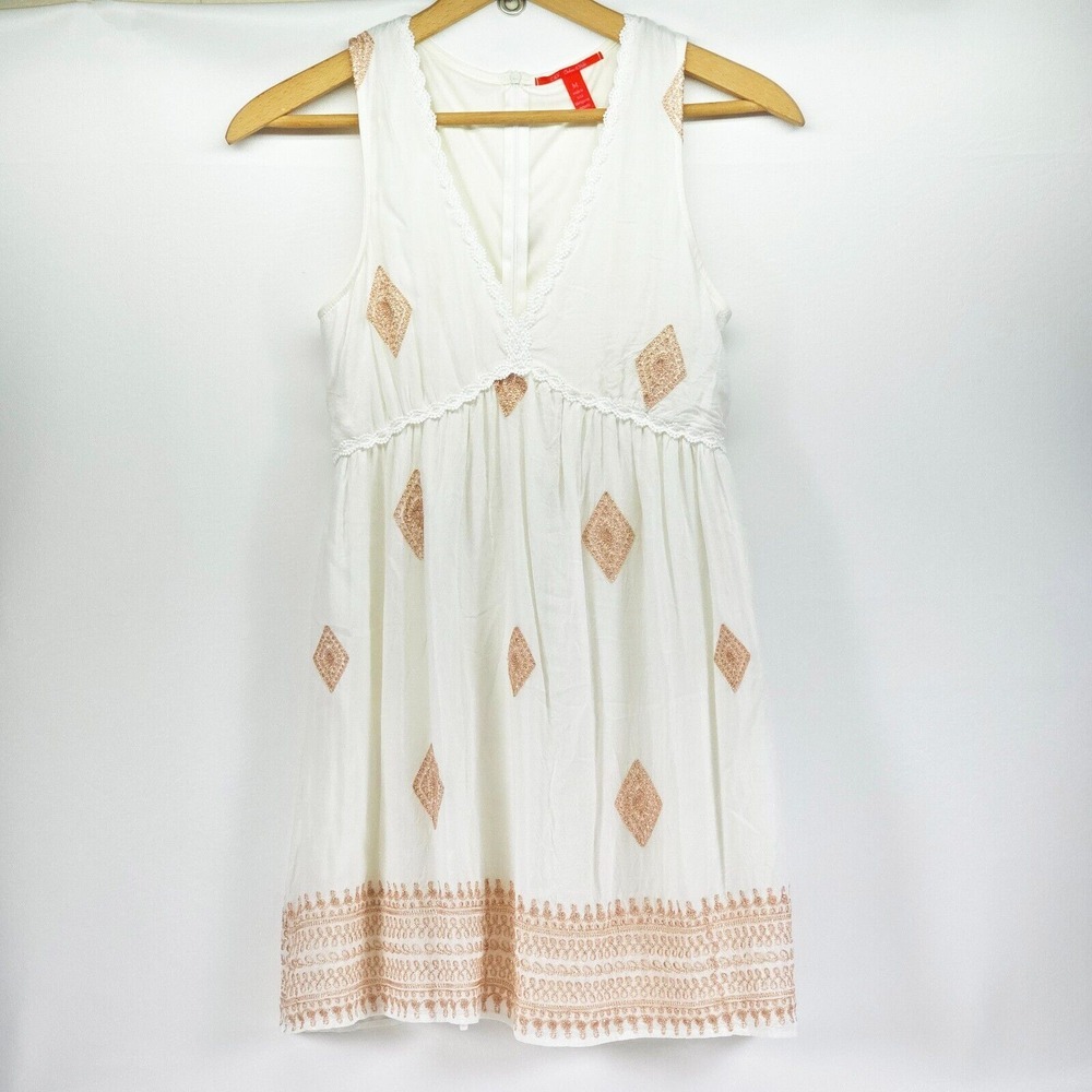 Chelsea & Violet Embroidered Mini Dress Women's Medium Lined Boho Cinch Waist
